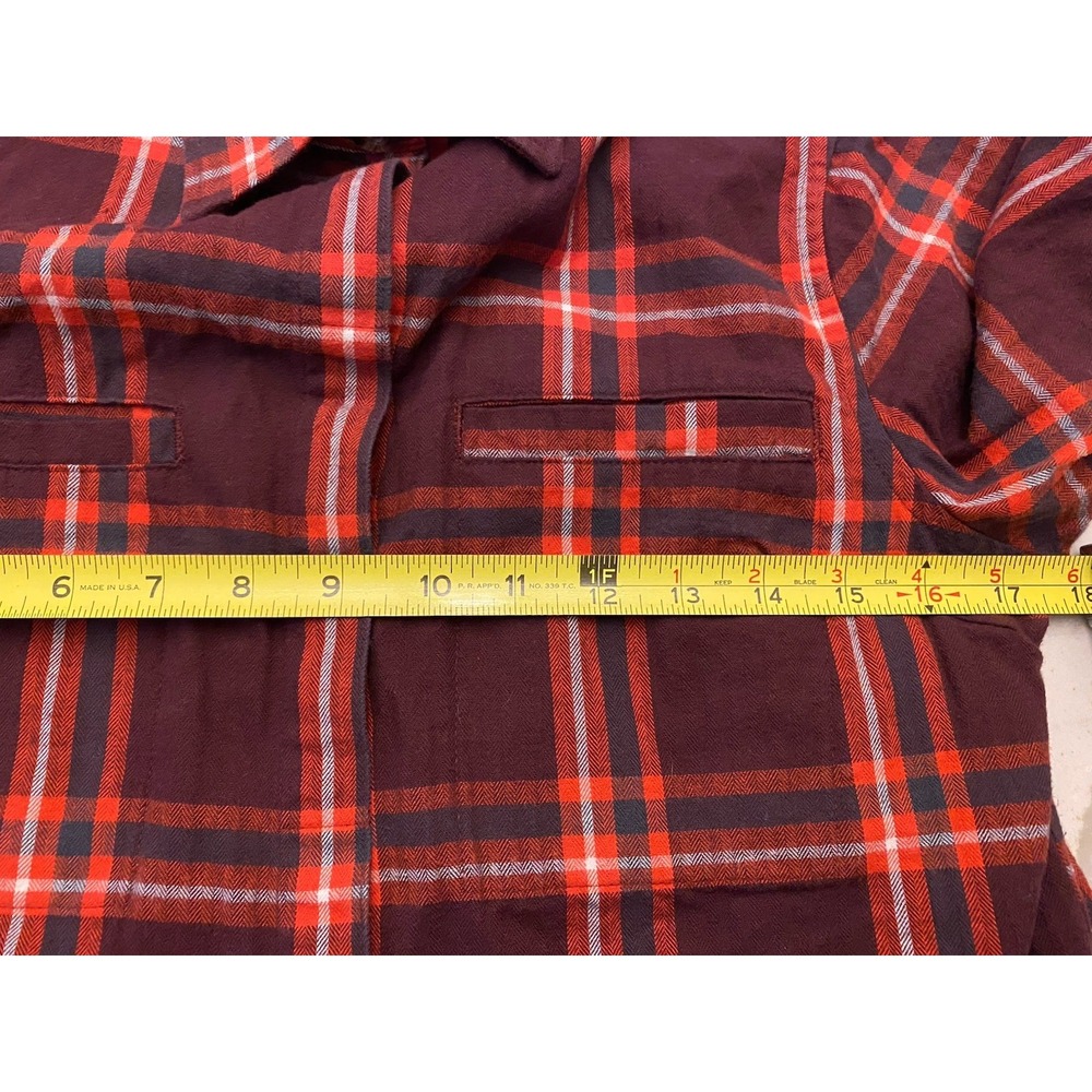Stormy Kromer Womens Small Flannel Shirt Plaid Orange Brown 1903 Logo Button - Picture 5 of 8